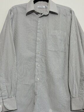Calvin Klein Dress Shirt Mens 15.5 34/35 White Check Button Down Long Sleeve